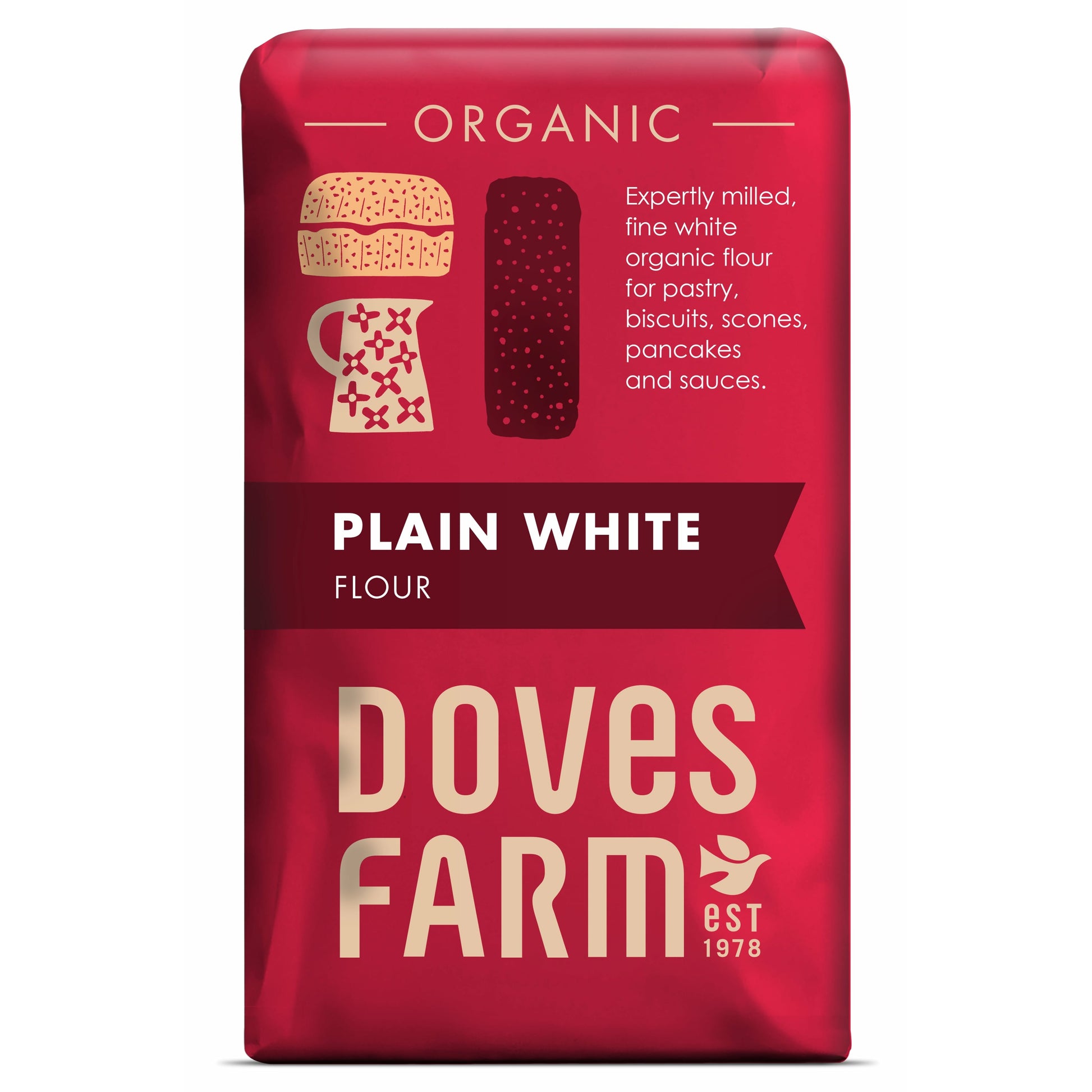 DOVES FLOUR Organic Plain White Flour          Size - 5x1.0 Kg
