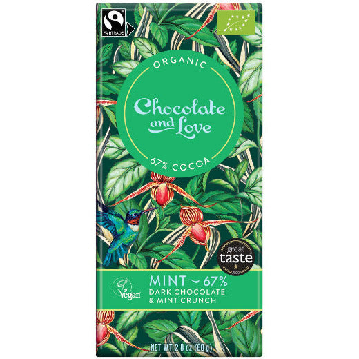 CHOCOLATE & LOVE Mint 67% Organic Chocolate     Size  14x80g