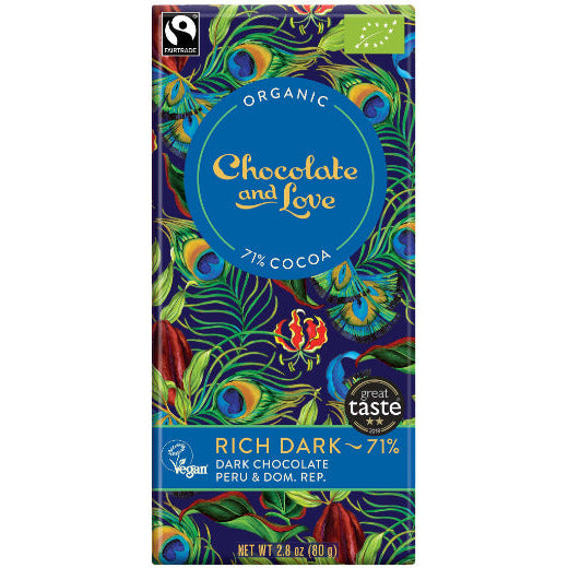 CHOCOLATE & LOVE Rich Dark 71% Organic Chocolate     Size  14x80g