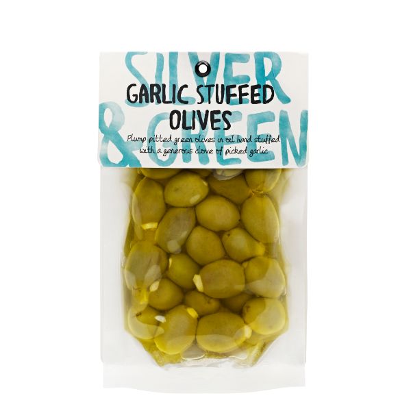 SILVER & GREEN Garlic Stuffed Pitted Green Olives Size - 6x220g